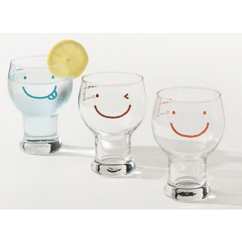 Ssueim 高品質玻璃杯 啤酒杯 燒酒杯 冷飲杯 微笑圖案 韓系插畫印花