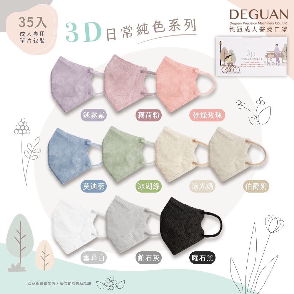 德冠 X 天畔庄 3D立體口罩 成人醫療口罩 不脫妝 多款式任選 超彈力耳帶 久戴不怕勒耳 單片包裝 35入/盒 台灣製