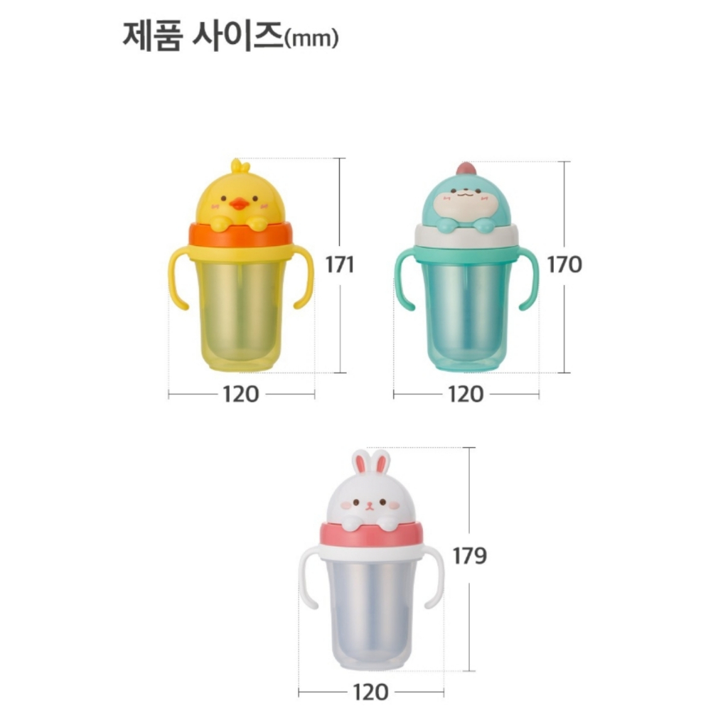 Edison Friends防漏雙層不鏽鋼吸管杯 300ml 白粉兔子 黃色小鴨 藍綠恐龍