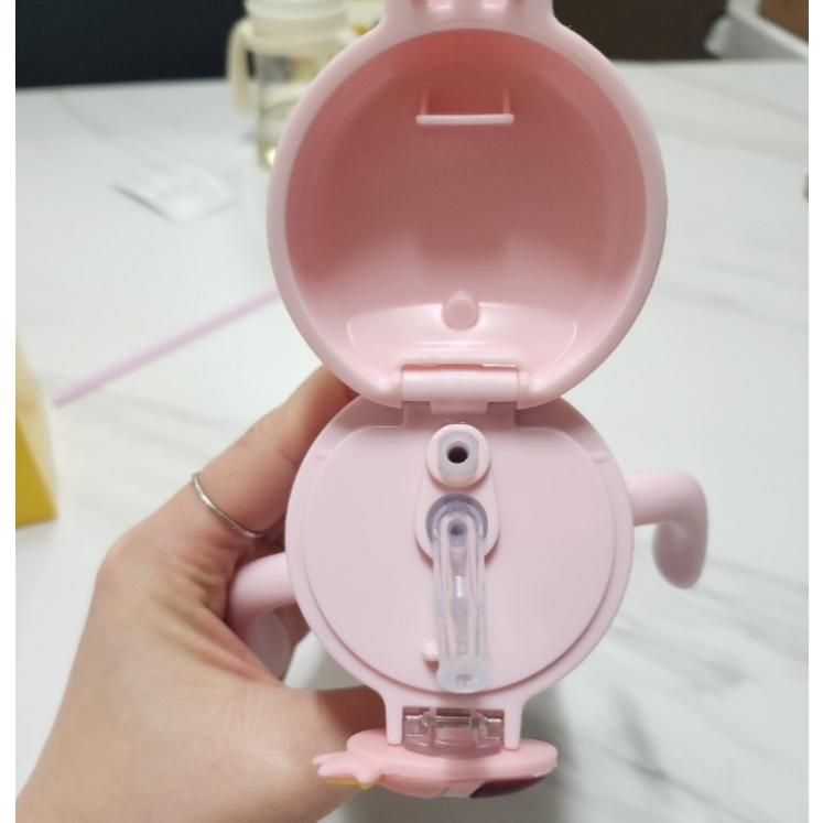 韓國 Nuby 兒童不鏽鋼彈蓋把手吸管杯（恐龍薄荷綠/火烈鳥粉色）280mL