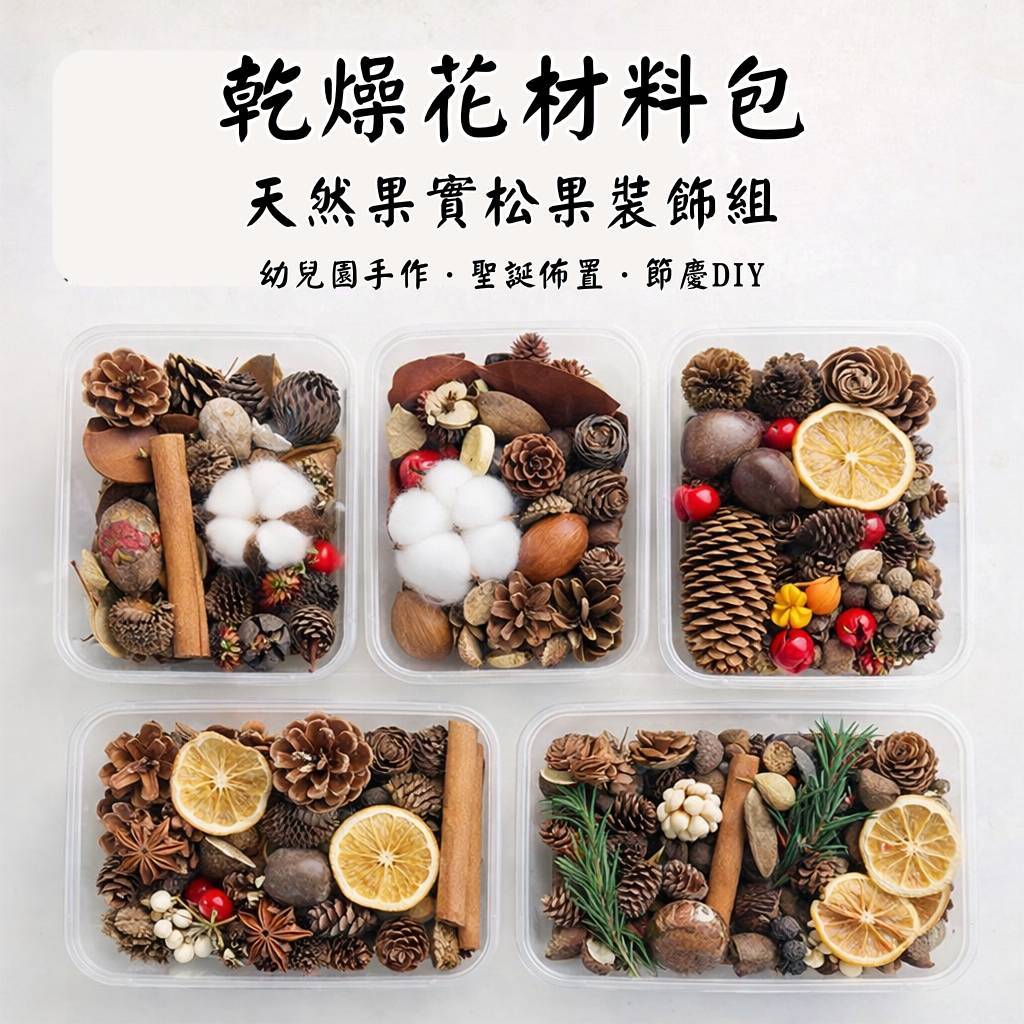 台灣現貨【乾燥果實材料包】松果果實森林系親子手作 幼兒園美勞課程 節慶佈置自然素材 多款主題 DIY材料包 手作材料 聖