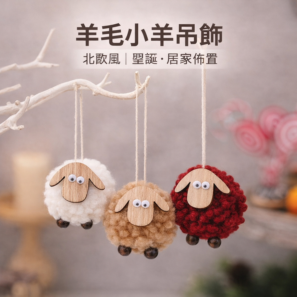 台灣現貨【羊毛小羊吊飾】北歐風聖誕樹掛飾 花圈乾燥花點綴 牆面門把佈置 白紅咖色 聖誕佈置 裝飾掛飾