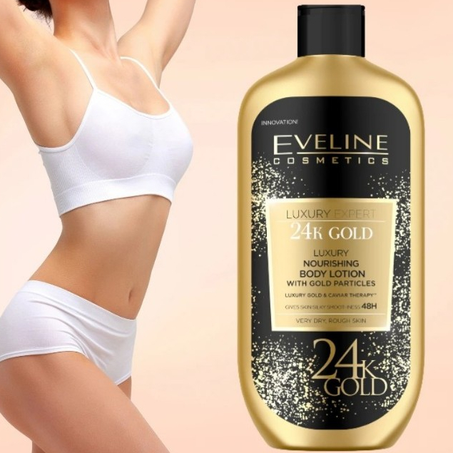 波蘭 Eveline Cosmetics 頂奢 24K金箔魚子醬 絲滑瑩亮滋養身體乳 350ml