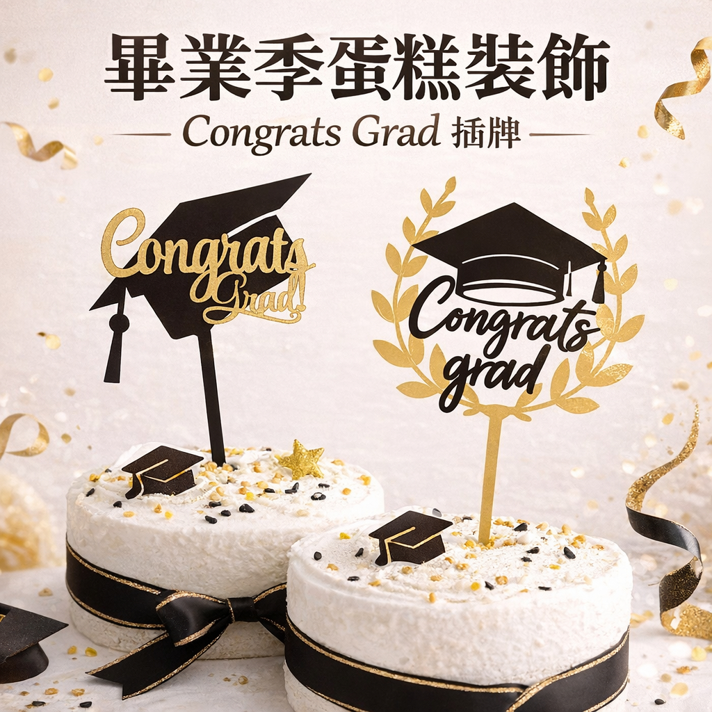 台灣現貨【畢業蛋糕插牌】Congrats Grad畢業帽 亞克力裝飾插牌 甜點派對佈置 花藝插件
