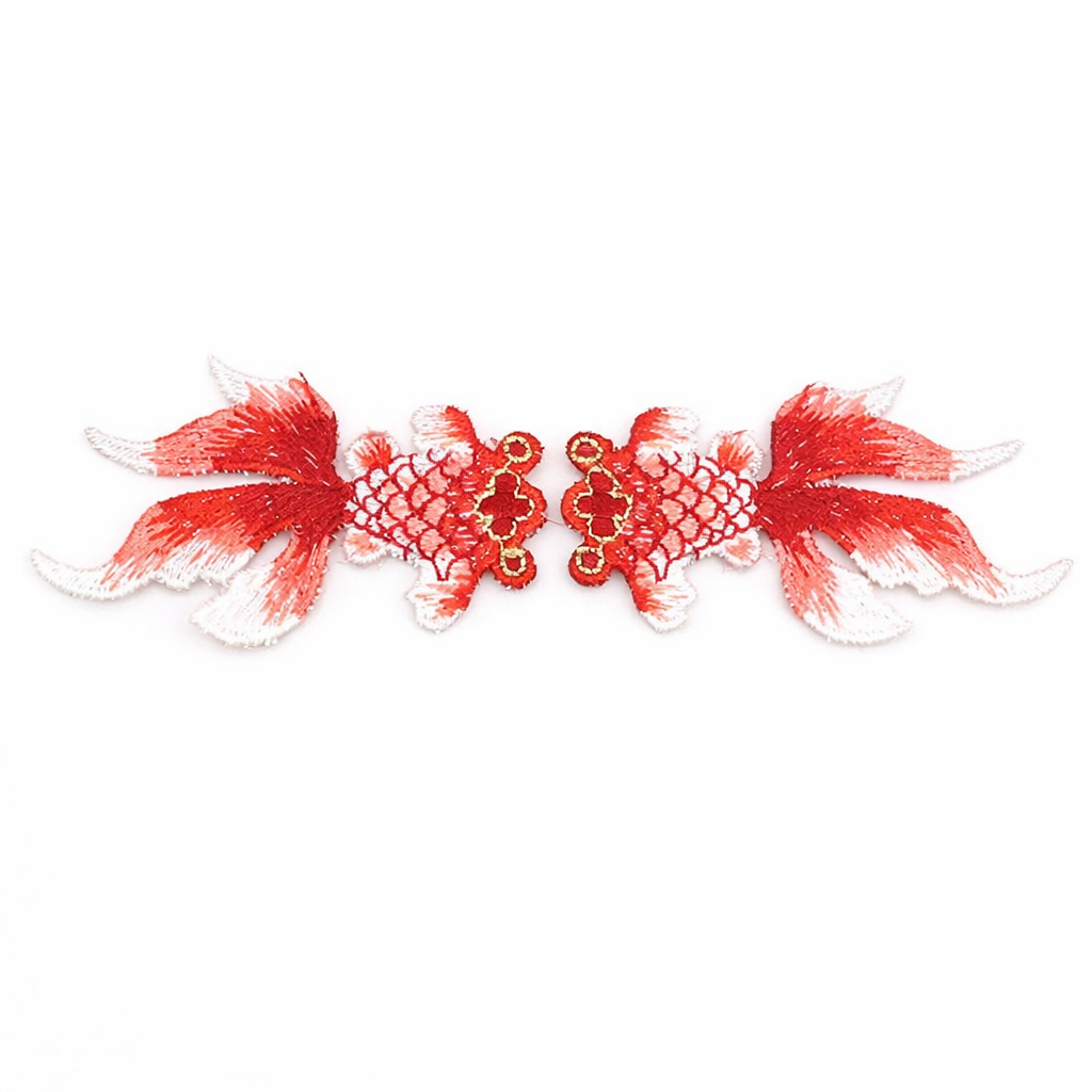 台灣現貨【刺繡金魚配件】紅色刺繡金魚布貼 DIY飾品材料 漢服髮夾胸針改造 禮盒包裝節慶佈置手作 多入 DIY材料包 手