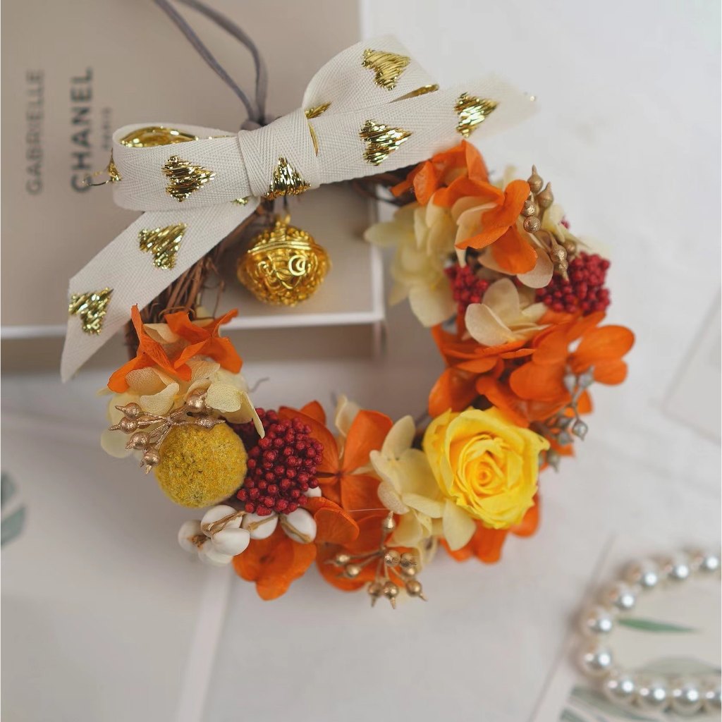 【橘色】DIY 10cm花環+花材+燈串