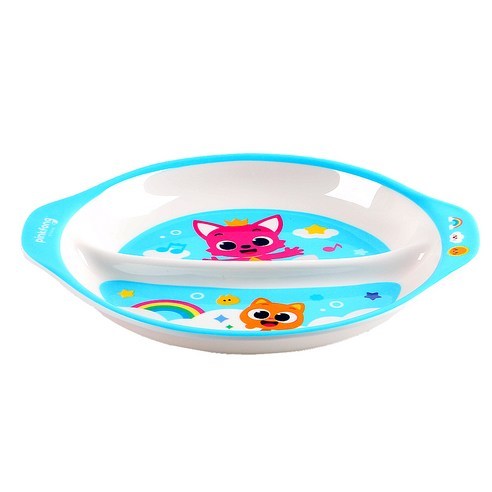 鯊魚寶寶 美耐皿 碰碰狐兩格餐盤 19cm*17cm 韓國餐盤 兒童專用 雙耳盤 兒童餐具 分隔餐盤