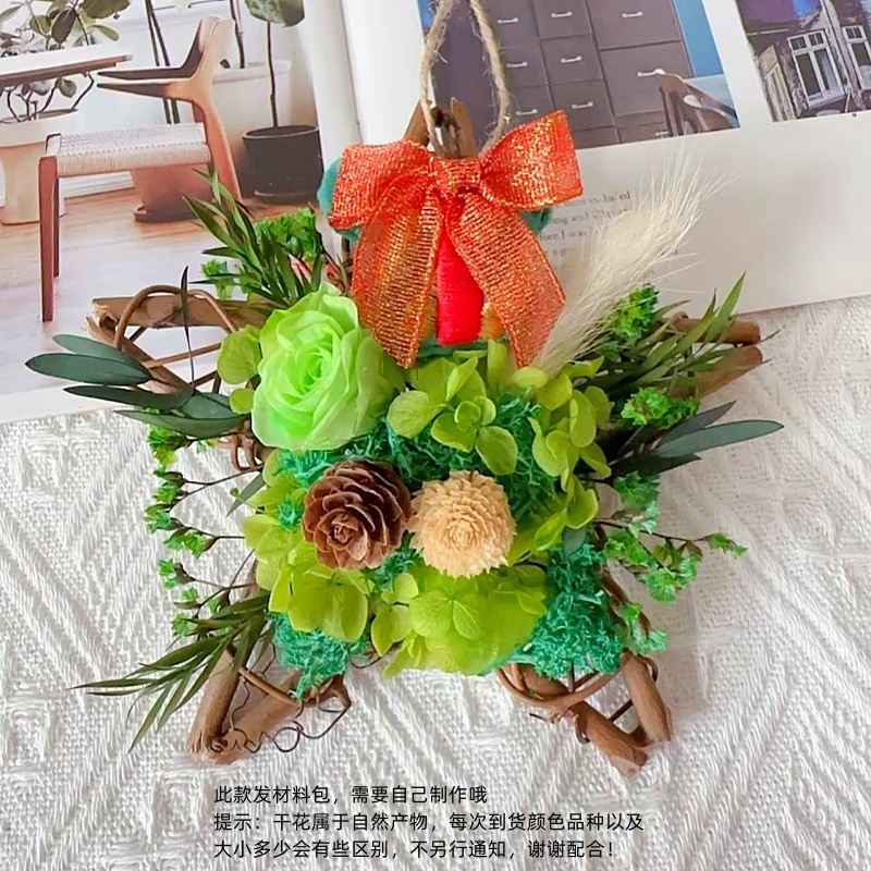 (15cm星星E款)紅緞帶松果星星藤圈,(附藤圈)非成品，需DIY手工製作