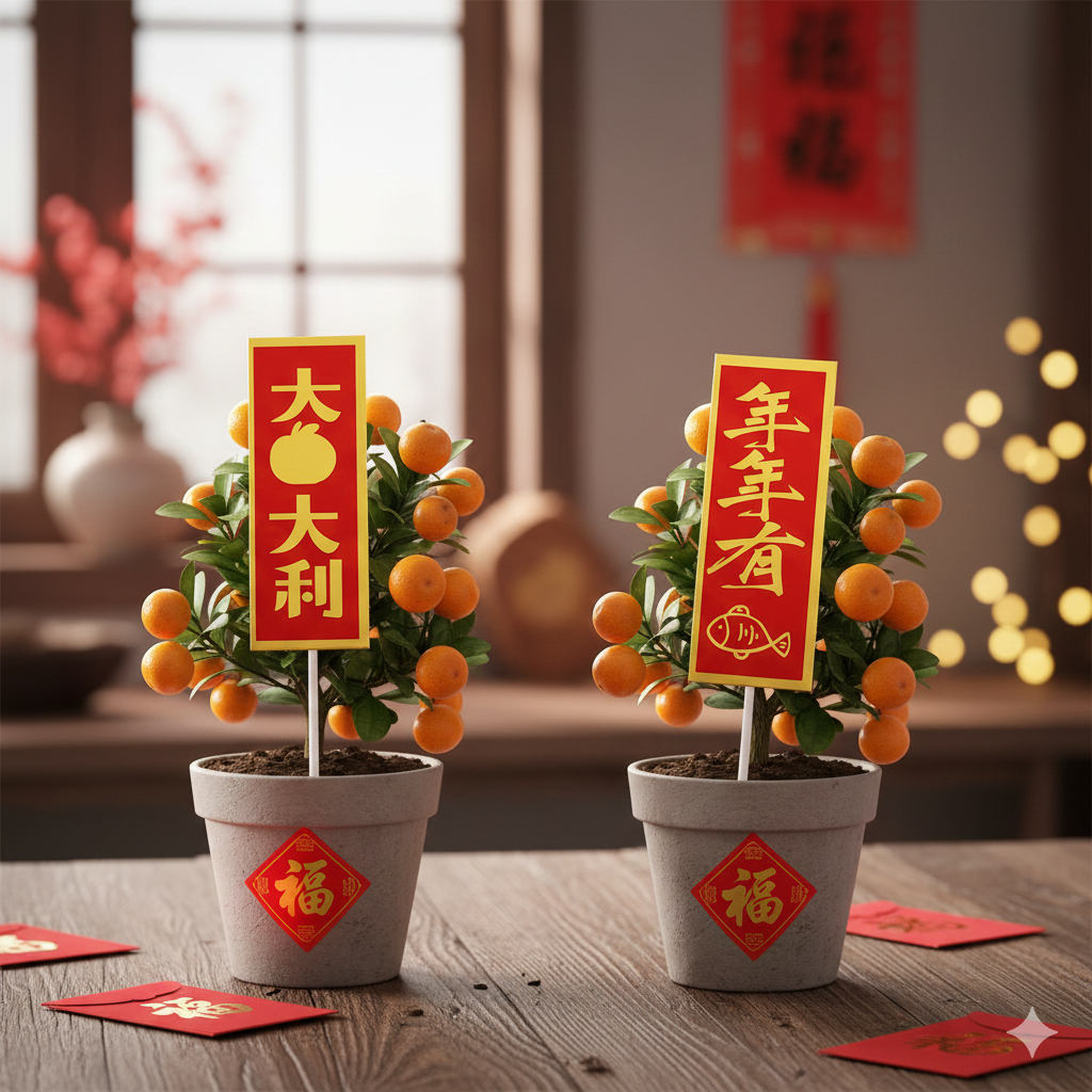 台灣現貨【新年插牌】燙金紙卡卡插 春聯燈籠福字 盆栽花藝插件 玄關裝飾 新年佈置