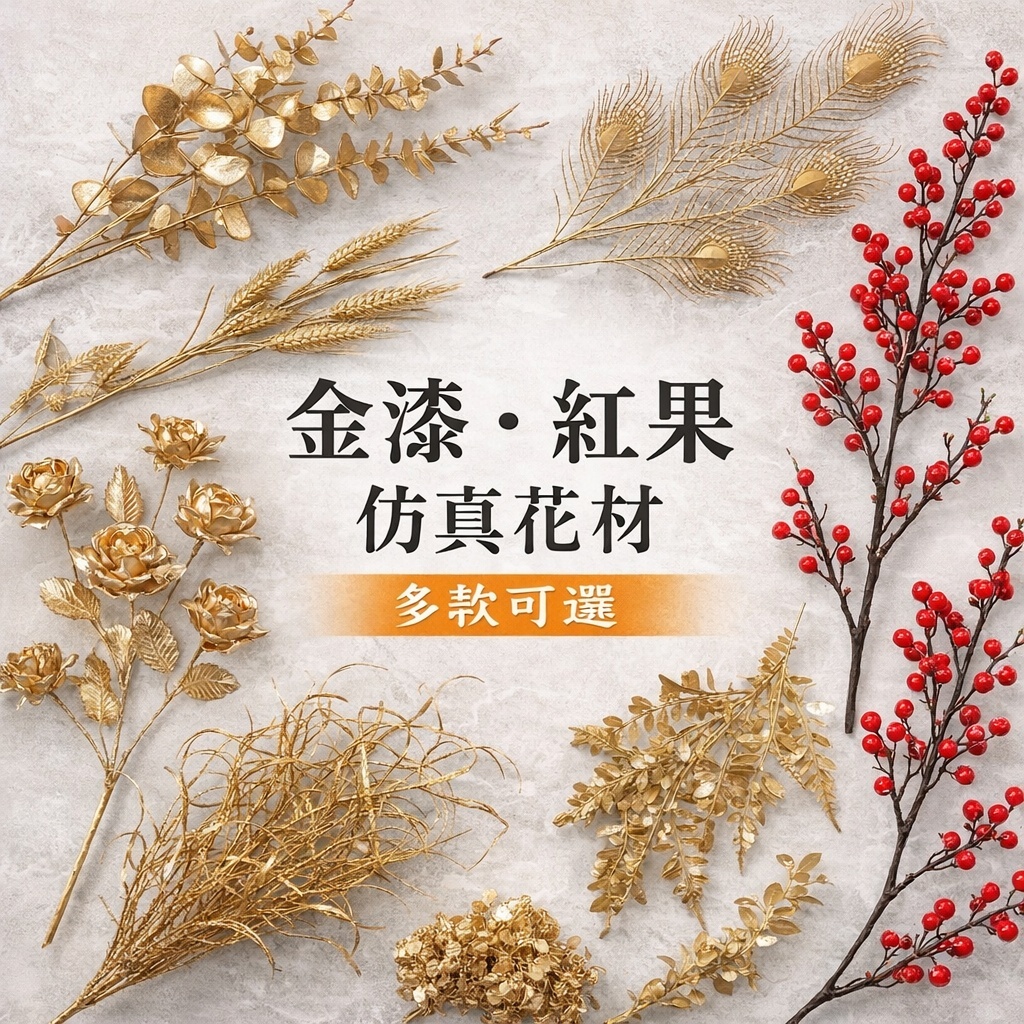 台灣現貨【金漆仿真插枝】金色花材單枝DIY 插花盆栽新年佈置 玄關桌面店面櫥窗陳列 花藝材料