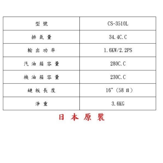 日本製造ECHO共立CS3510L引擎鏈鋸機16吋二行程 汽油鏈鋸油鋸鍊鋸 農機補助 商品圖片 4