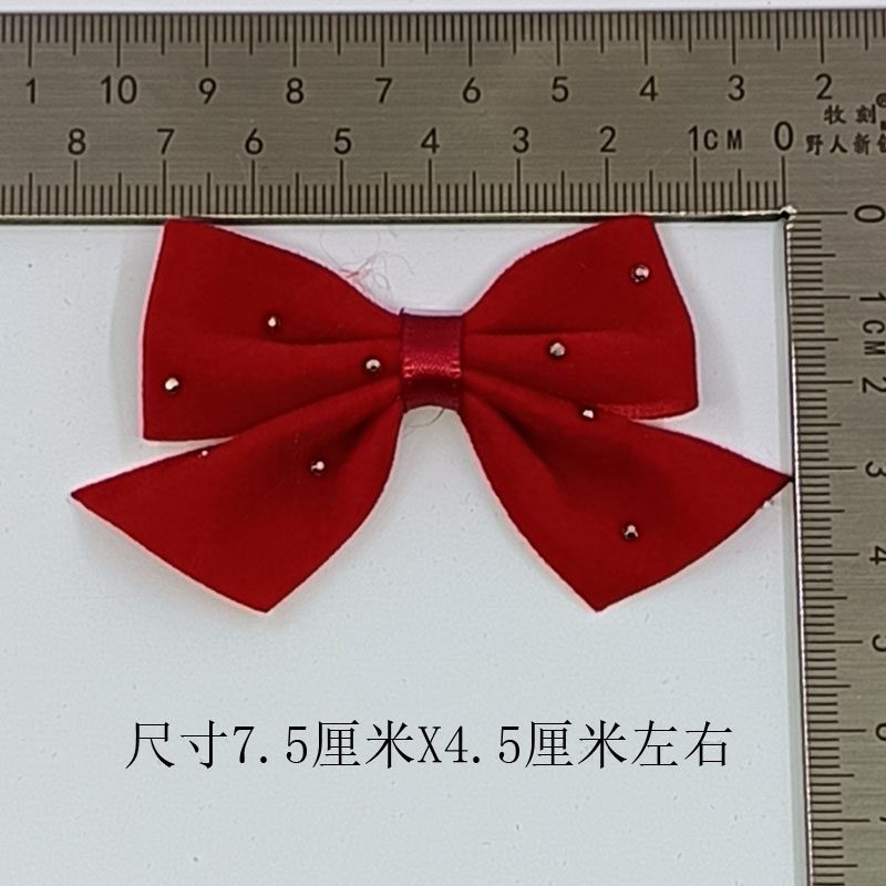 紅色燙鑽絲絨蝴蝶結（不含發夾）,1 個