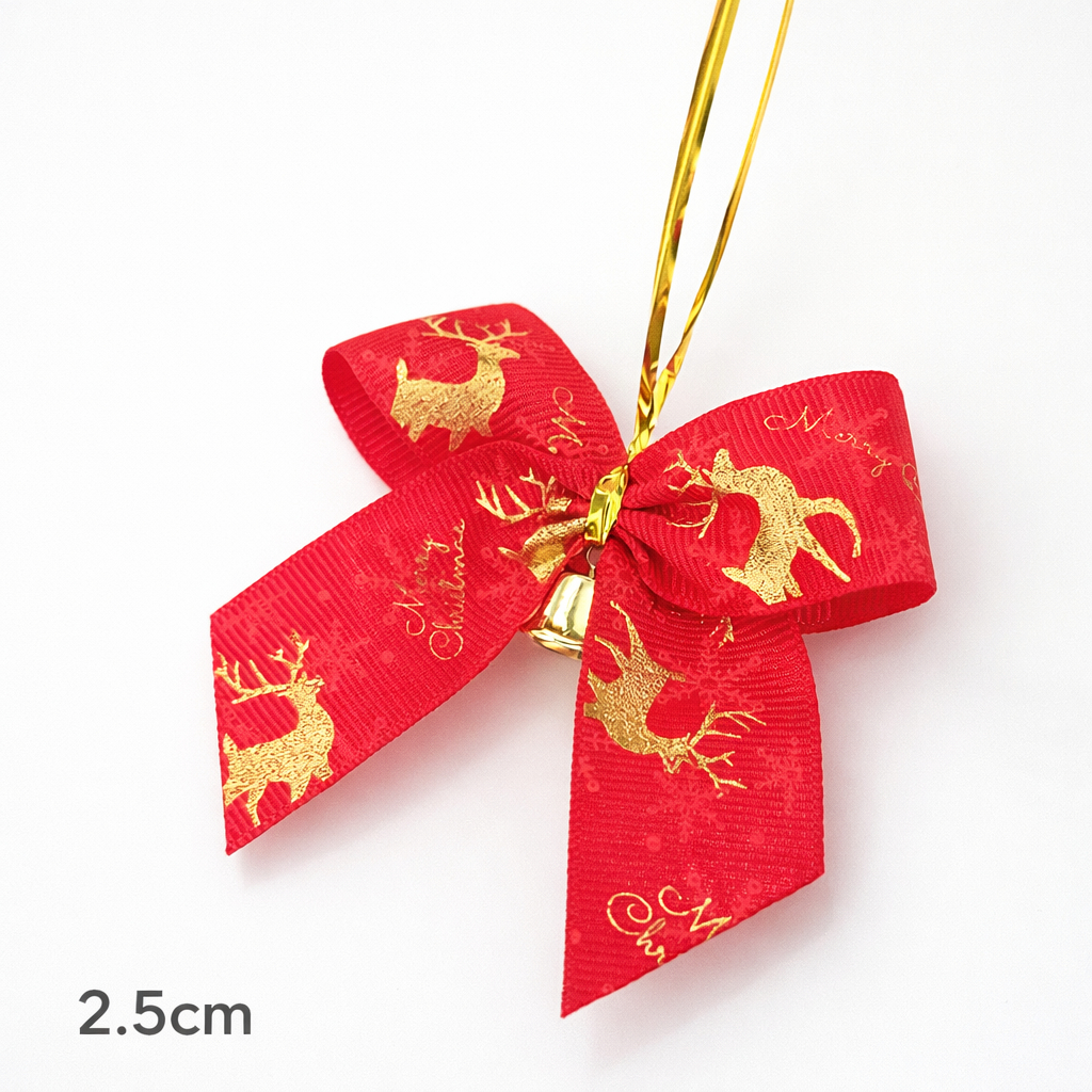 台灣現貨【聖誕蝴蝶結鈴鐺】燙金小鹿紅色緞帶飾品 禮盒禮袋烘焙包裝裝飾 花束手作點綴用 花束包裝 包裝材料