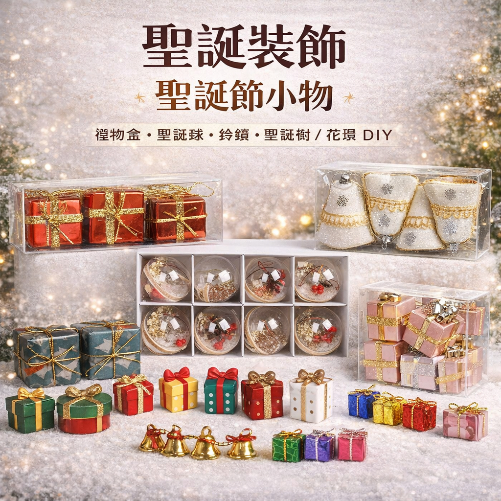台灣現貨【聖誕節裝飾小物】禮物盒聖誕球鈴鐺迷你吊飾 多款單售 聖誕樹花環佈置 禮品包裝DIY 聖誕佈置