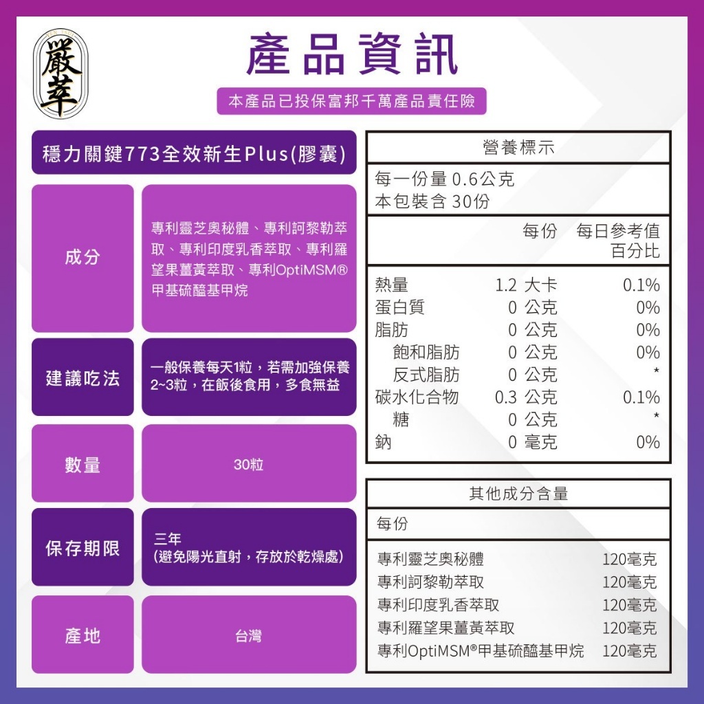嚴萃 穩力關鍵773全效新生plus 30粒/盒