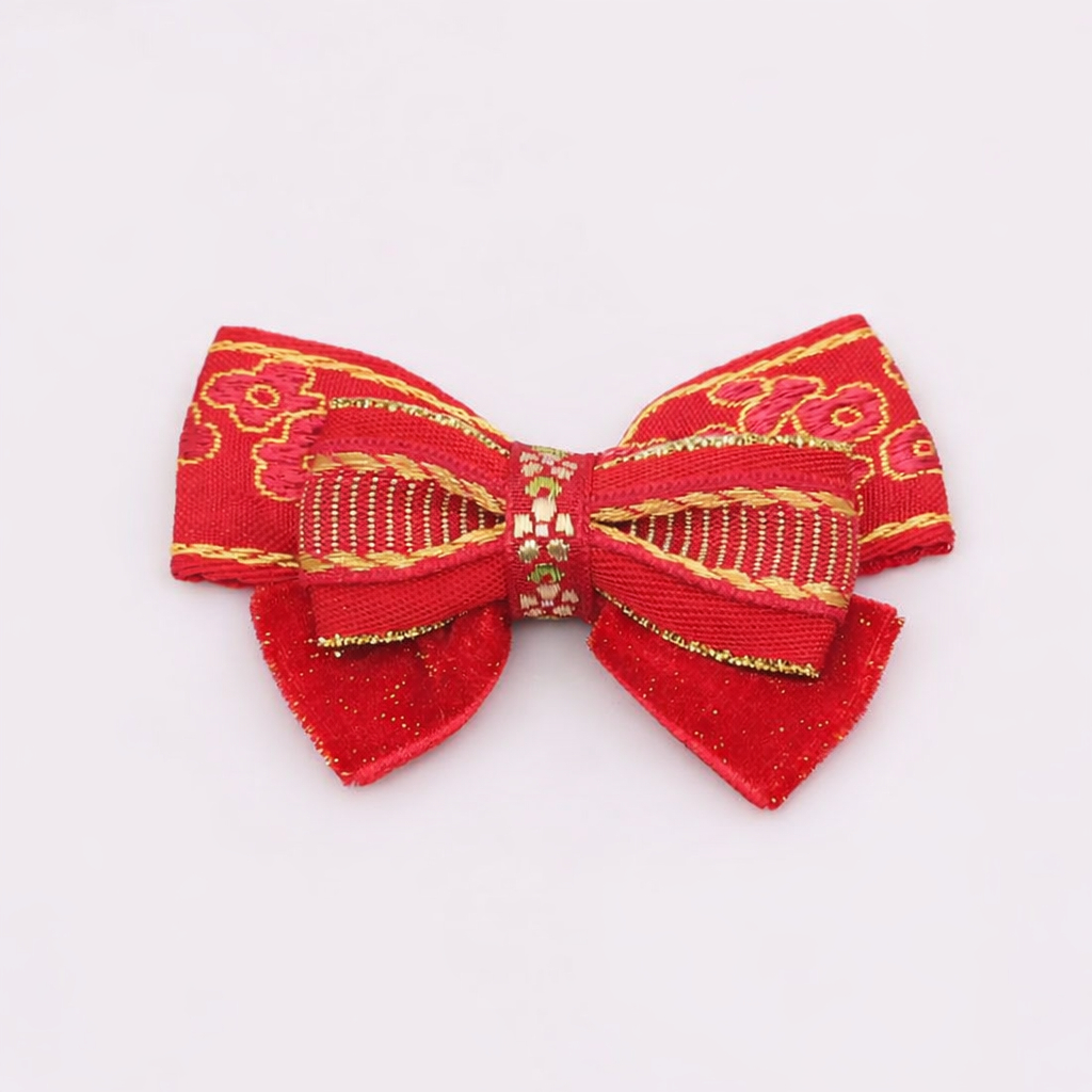 台灣現貨【紅金刺繡蝴蝶結】中式喜慶手作配件 兒童髮夾髮飾胸針DIY 新年造型裝飾 多款尺寸 新年佈置