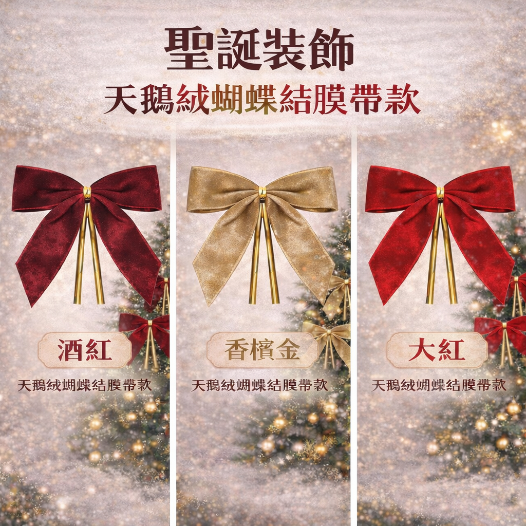 台灣現貨【天鵝絨蝴蝶結】9x9cm 節慶裝飾 聖誕樹花環門掛 禮盒點綴 膜帶固定非背膠 三色 聖誕佈置
