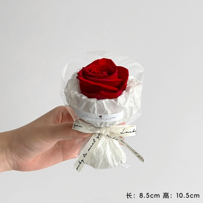 (迷你永生花)紅白玫瑰(蓬蓬大款),純花束（無玻璃罩／無燈串）