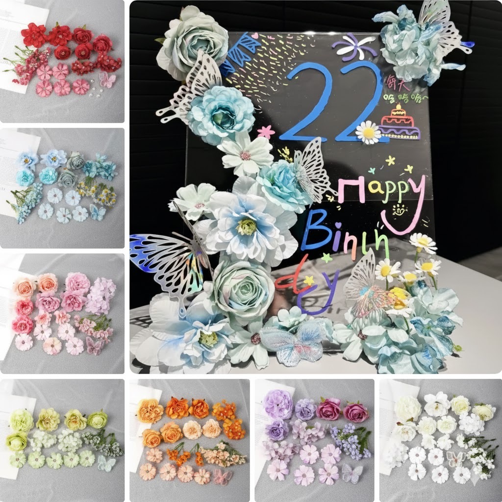 台灣現貨【仿真花頭材料包】12cm大花頭多款組合 髮飾胸針花圈花束手作 佈置裝飾開運配色 DIY材料包 手作材料 花藝材