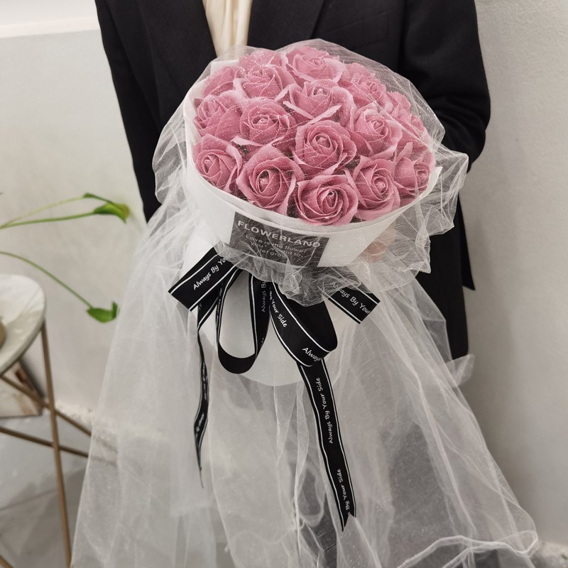 19 朵｜藕粉玫瑰花束(白色包裝),純花束（無提袋／無燈串）