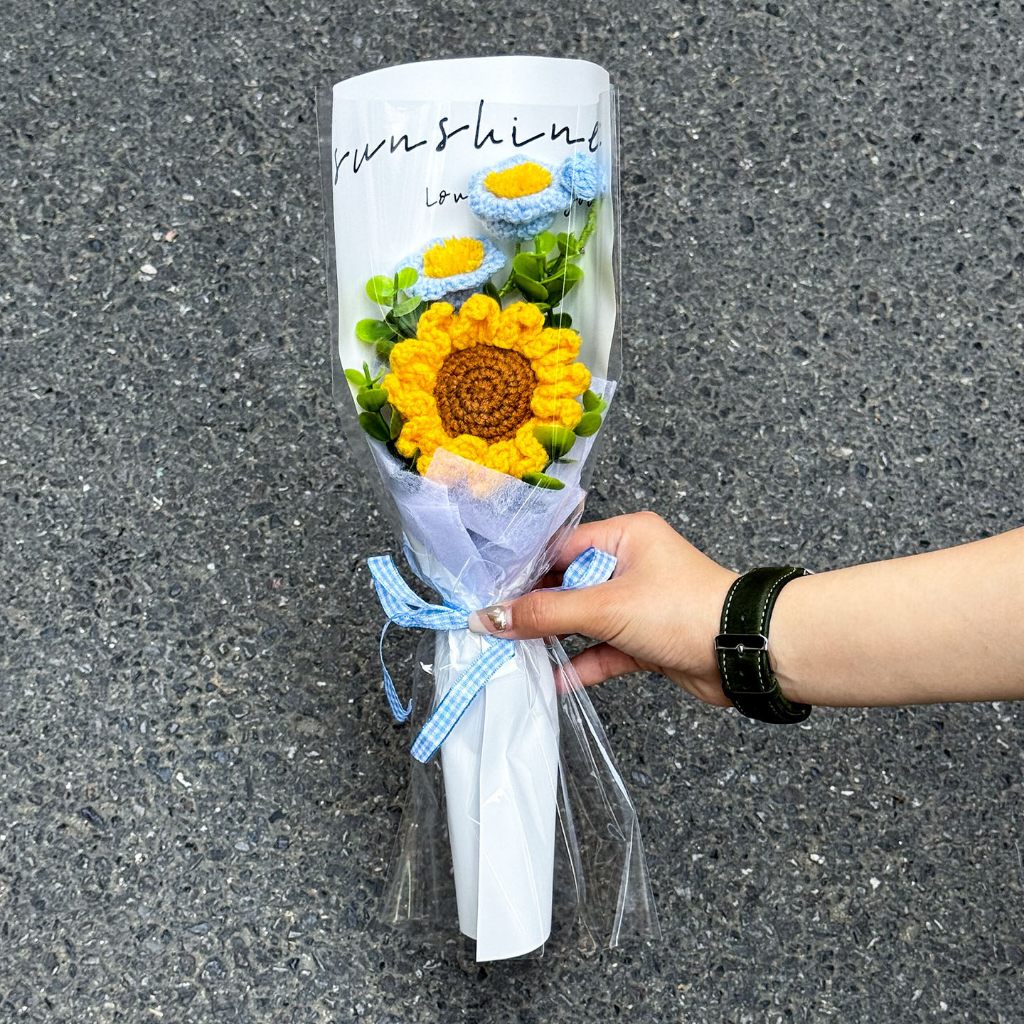 35cm鈴蘭向日葵混搭花束（藍色）,純花束（無提袋／無燈串）