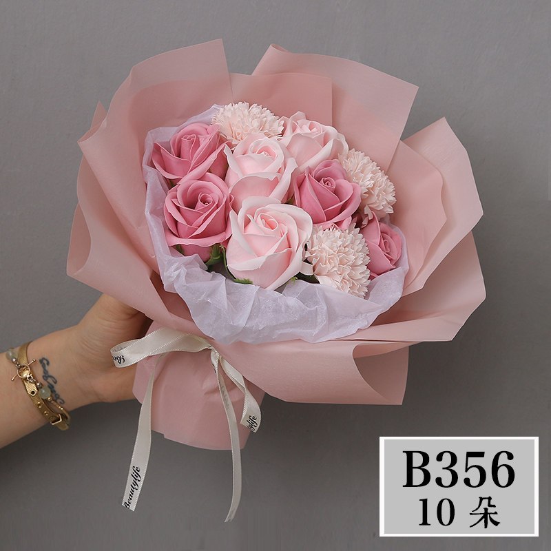 35cm10朵康乃馨玫瑰混搭花束（粉）,純花束（無提袋／無燈串）