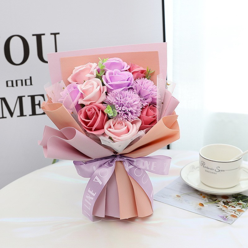 台灣現貨【香皂花束】女神玫瑰向日葵康乃馨 成品包裝 永生滿天星 節日送禮 生日禮物