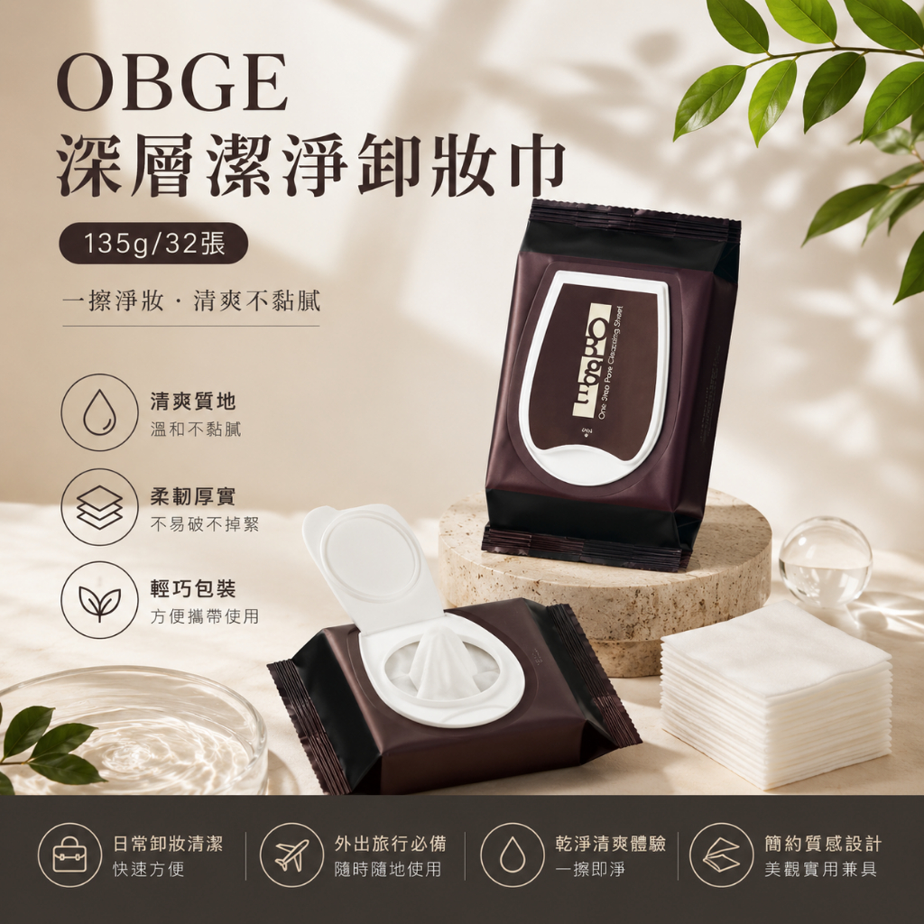OBGE深層潔淨卸妝巾 135g/32張