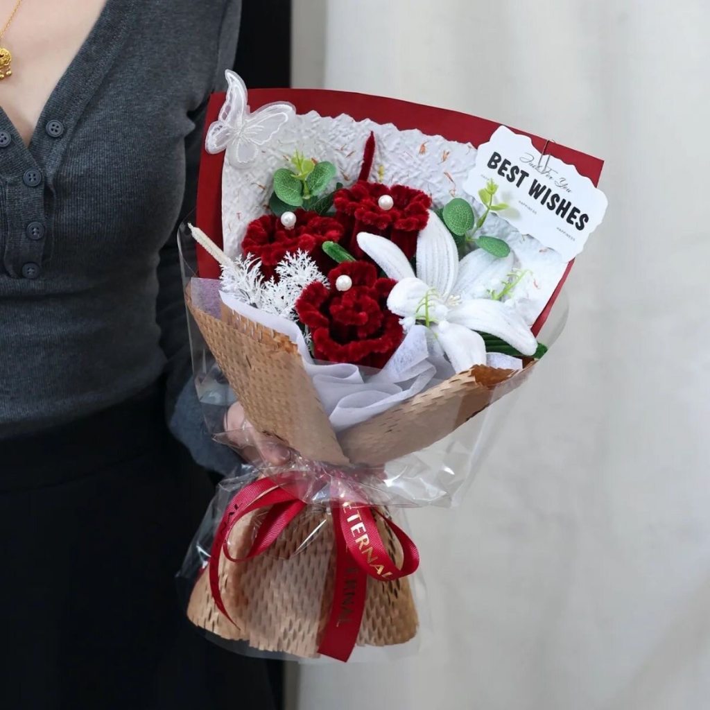 35cm扭扭棒向日葵花束(紅色),純花束（無提袋／無燈串）