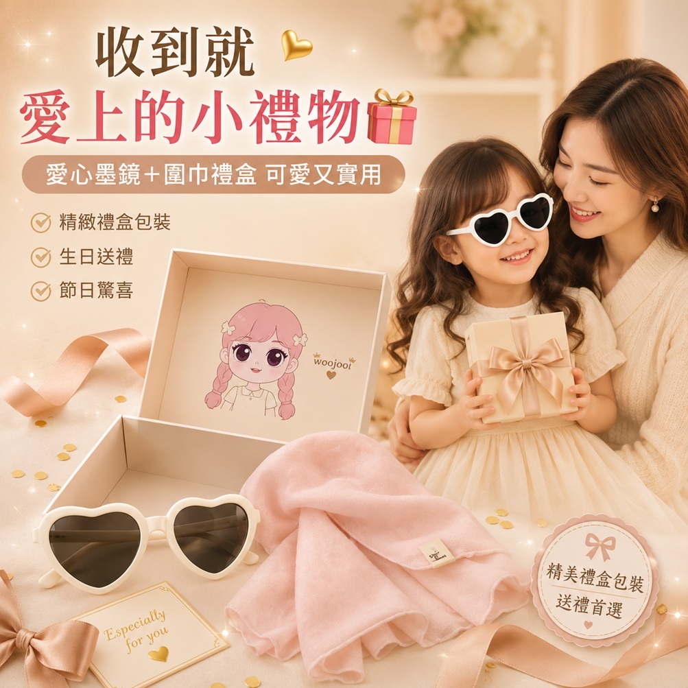 Woojooi 女童愛心太陽眼鏡圍巾禮盒