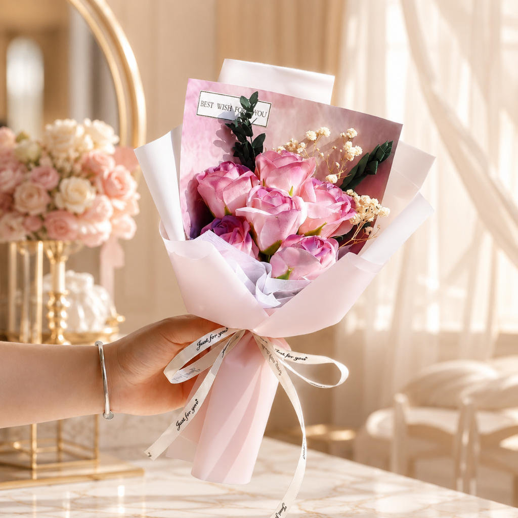 台灣現貨【6朵玫瑰花束】6朵玫瑰花束, 紅玫花束, 香檳玫瑰花束, 粉色玫瑰花束, 情人節花禮, 生日送禮, 母親節花禮