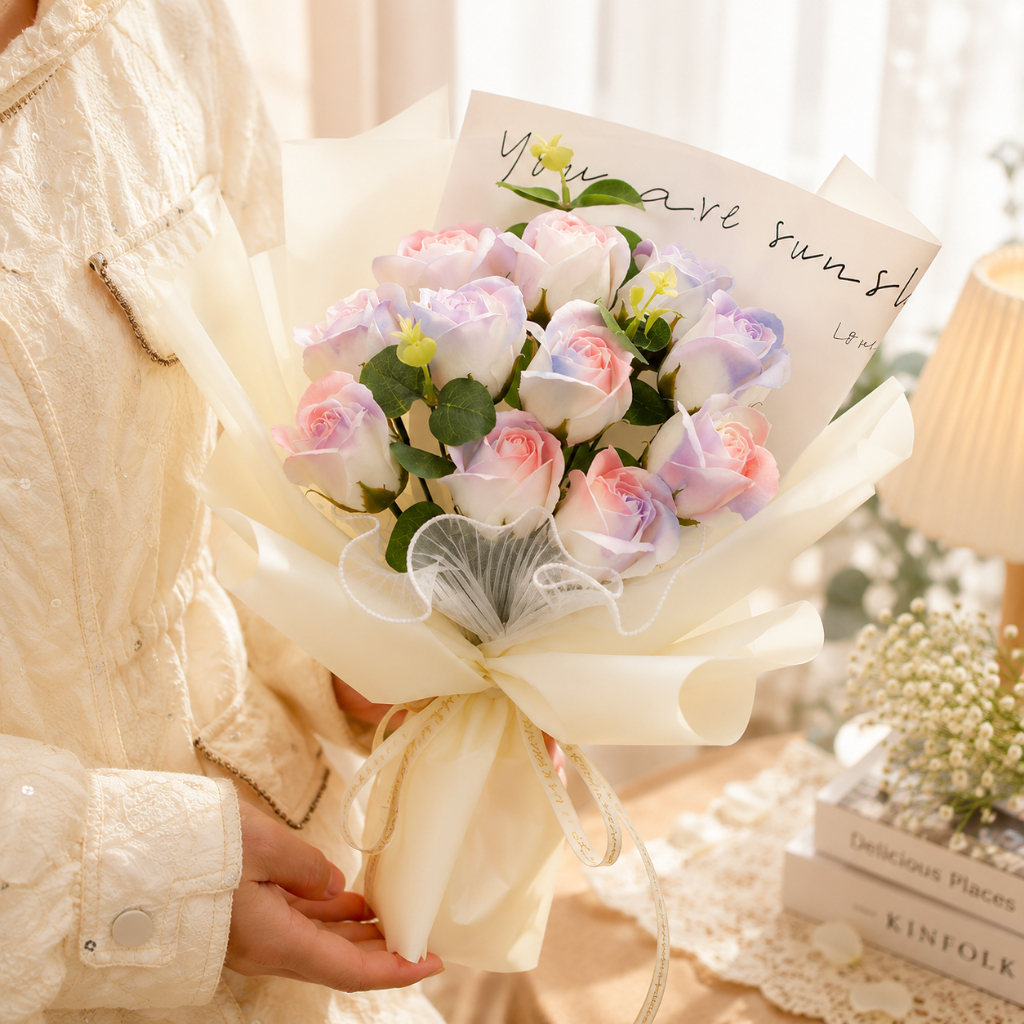 台灣現貨【35cm 11朵香皂玫瑰花束】11朵香皂玫瑰花束, 35cm玫瑰花束, 香皂花束, 人魚姬玫瑰, 碎冰藍玫瑰