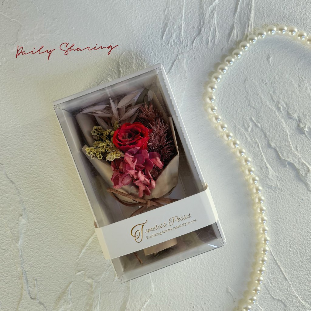 15cm｜紅玫瑰永生花(送禮盒),純花束（無提袋／無燈串）