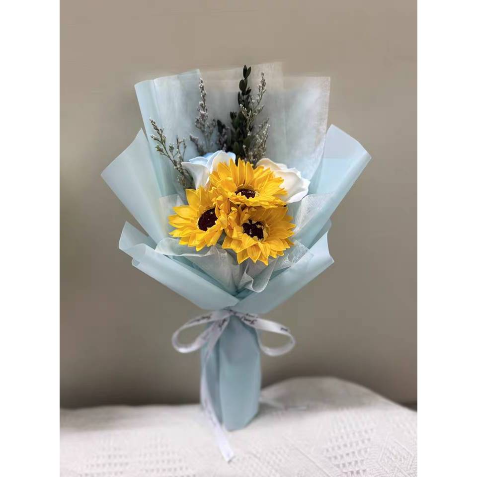 台灣現貨【向日葵香皂花束】畢業送禮告白花束 透明提袋花禮 花藝材料