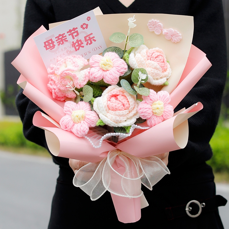35cm六朵康乃馨玫瑰雛菊花束(粉)
