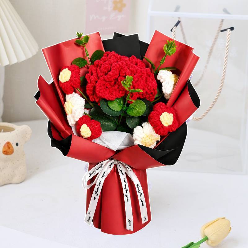25cm康乃馨雛菊花束(紅),純花束（無提袋／無燈串）