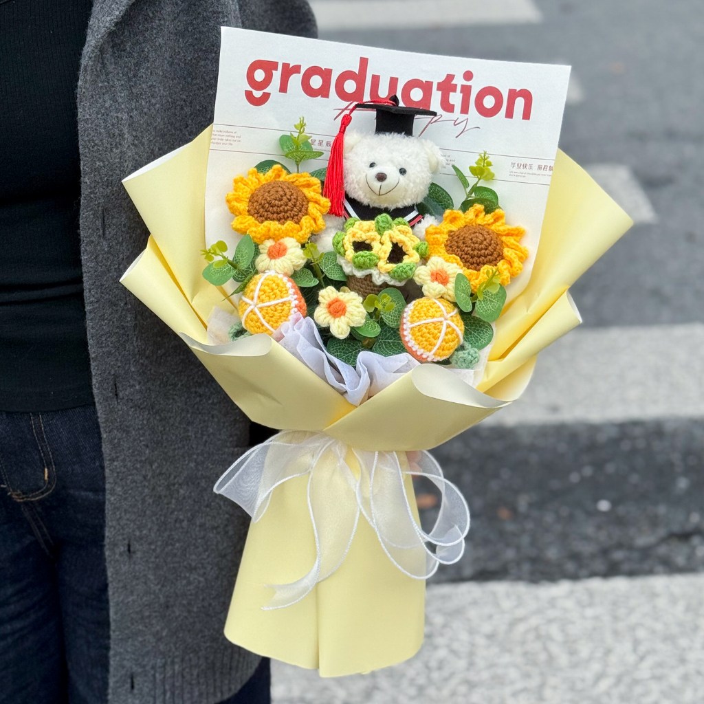 台灣現貨【畢業白熊花束】40cm吉利畢業熊粉色香檳祝福花禮 畢業季送禮 典禮合照 櫥窗提袋燈串可選 拍照打卡紀念