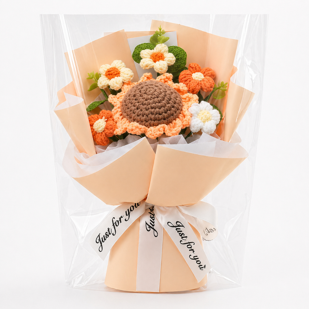 台灣現貨【向日葵雛菊花束】25cm針織向日葵雛菊花禮 畢業季生日禮物 櫥窗提袋燈串 畢業花束 謝師禮物
