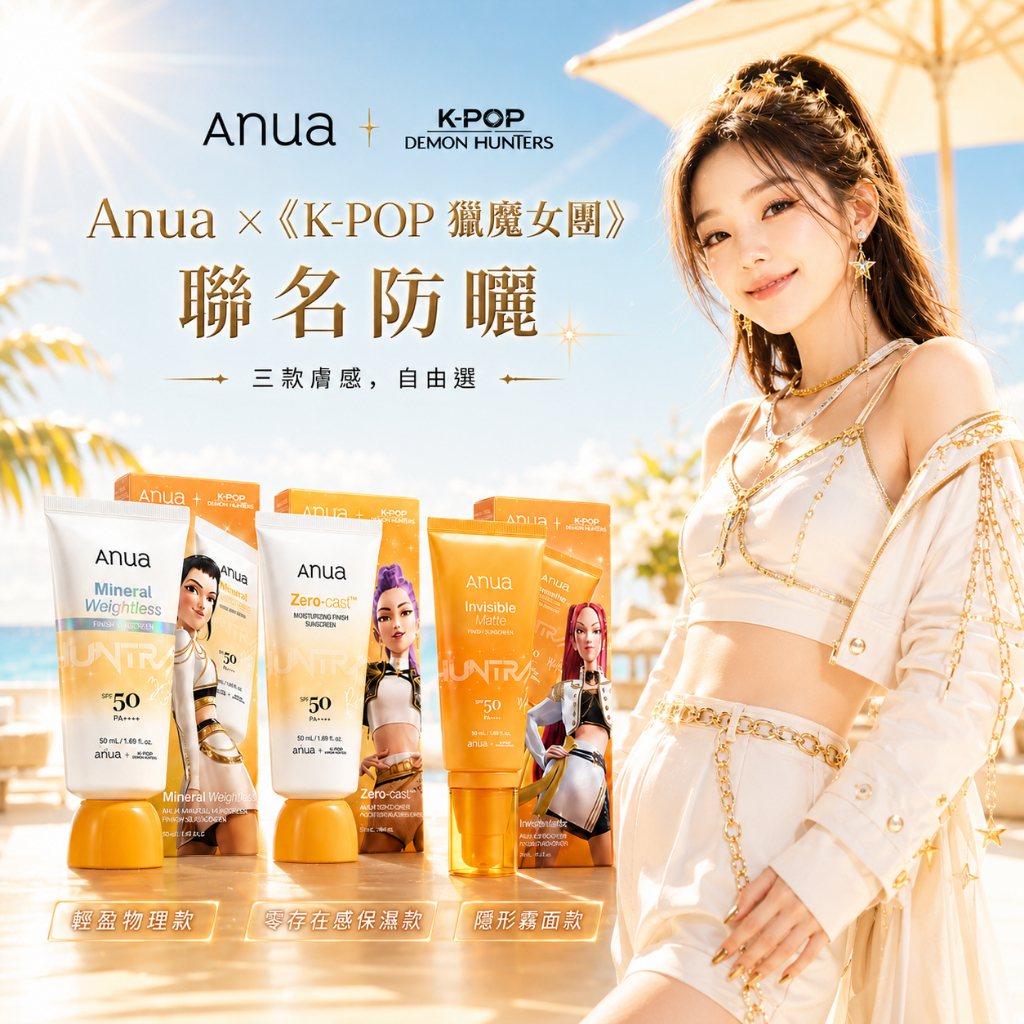 Anua × 😈《Kpop 獵魔女團》聯名款防曬霜 50ml 輕盈物理款/零存在感保濕款/隱形霧面款