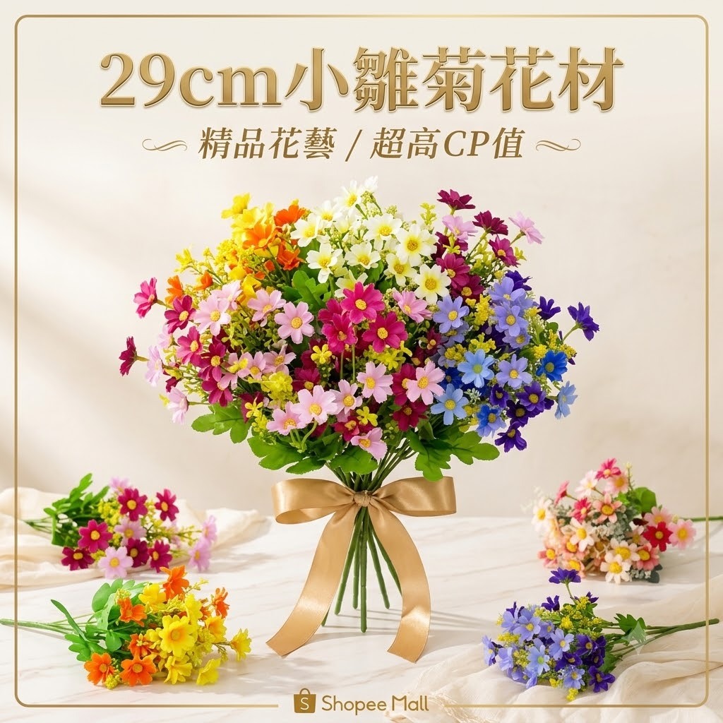 台灣現貨【小雛菊花材】29cm小雛菊花材, 仿真小雛菊, 小雛菊把束花, 油畫花材, 雙色花材, 插花配材, 花藝材料