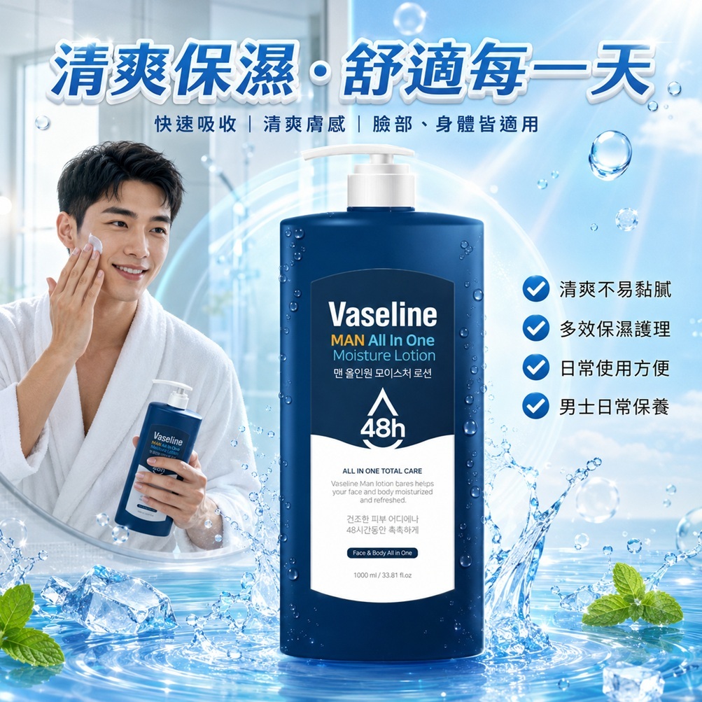 韓國 C2Y 凡士林 48h 男士保濕乳液 多效合一1L