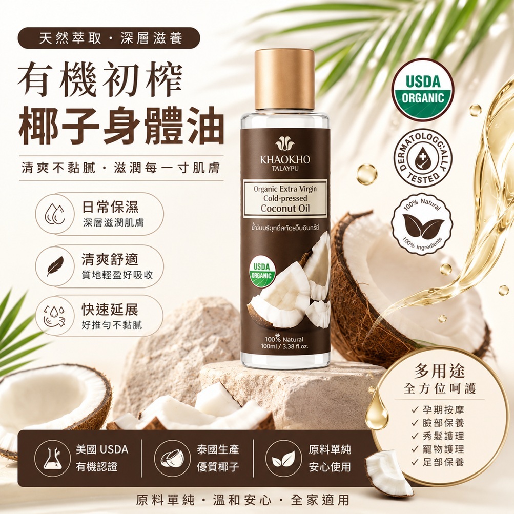 泰國 KHAOKHO TALAYPU 初榨椰子身體油 100ml