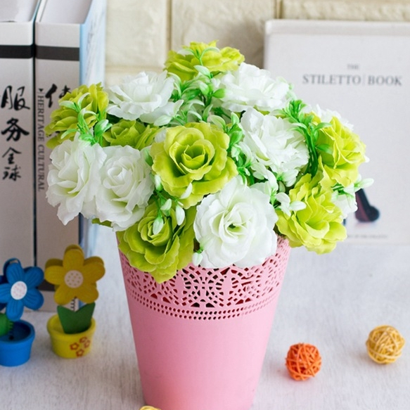 台灣現貨【6頭芙蓉玫瑰】27cm6頭芙蓉玫瑰, 芙蓉玫瑰花束, 仿真玫瑰花材, 27cm仿真花, 六朵玫瑰, 花瓶插花