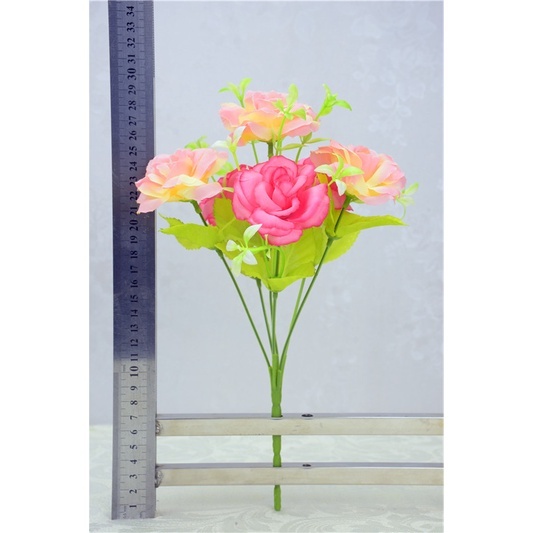 台灣現貨【6頭芙蓉玫瑰】27cm6頭芙蓉玫瑰, 芙蓉玫瑰花束, 仿真玫瑰花材, 27cm仿真花, 六朵玫瑰, 花瓶插花