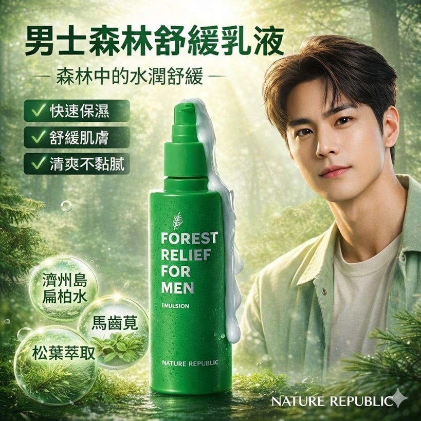 NATURE REPUBLIC 男士森林舒緩乳液 150ml 濟州扁柏水 保濕舒緩 植萃保養 日常臉部保養