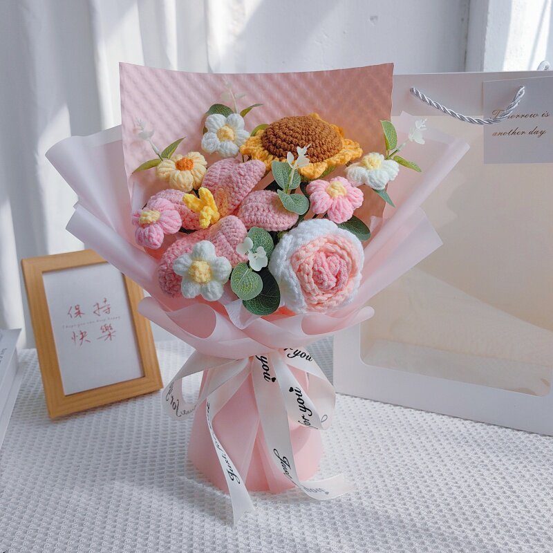 35cm百合玫瑰花束（粉色）,純花束（無提袋／無燈串）