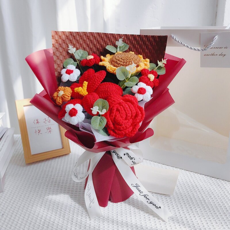 台灣現貨【百合玫瑰花束】35cm香檳粉色紫色紅色質感花禮 情人節生日送禮 櫥窗提袋燈串可選 拍照打卡桌面擺飾