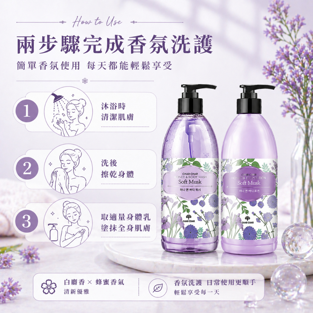 CHAR CHAR 白麝香蜂蜜香氛沐浴乳身體乳禮盒組