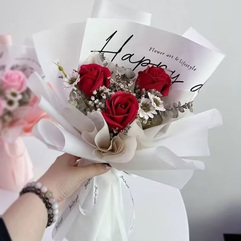 台灣現貨【香皂玫瑰乾燥花束】30cm粉色紅色質感花禮 情人節生日母親節送禮 櫥窗提袋燈串可選 拍照打卡擺飾