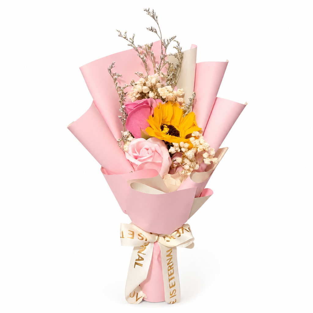 3朵玫瑰向日葵(粉色包裝),提袋可至"店長推薦"選購